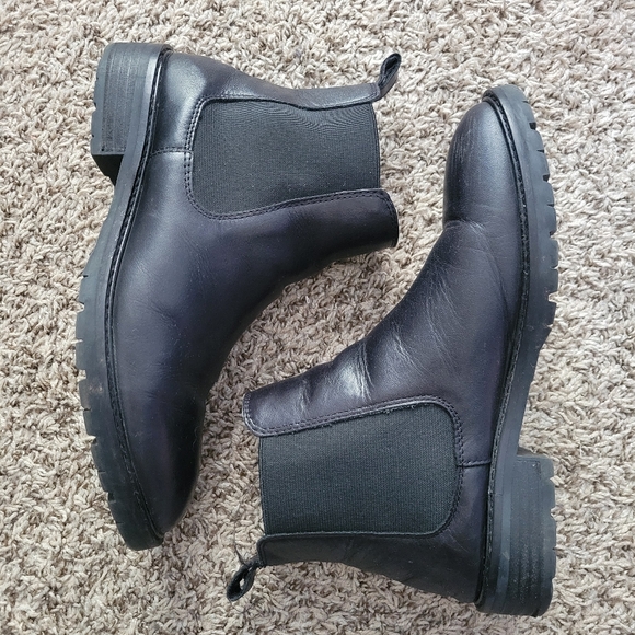 Steve Madden Leopold Chelsea Boots Shoes Black Leather Pull On Almond Toe Size 8 - Picture 1 of 8
